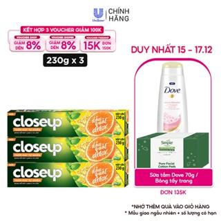 Combo 3 Kem đánh răng dạng gel sạch khuẩn Closeup Thơm Mát Tự Nhiên Dầu Quất, Thảo Dược 230g