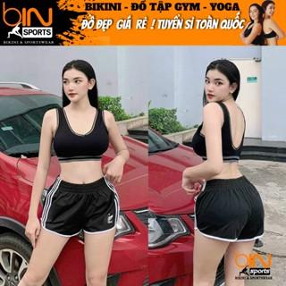 Quần tập gym nữ, quần đùi 2 lớp phối sọc Bin Sports Q072