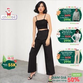 Quần ống rộng Choobe lưng cạp cao baggy vải cao cấp nữ dài suông loe culottes xuông màu đen Q01