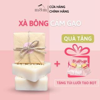 Xà Phòng Cám Gạo Sữa Dê, Xà Bông Cục Tắm Trắng Da Handmade, Sáng Da, Giảm Thâm Tặng Kèm Túi Lưới Tạo Bọt