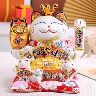 Mèo thần tài, mèo may mắn neko maneki vẫy tay Chiêu tài, chiêu lộc kèm đệm (25-29-32cm-13inch)