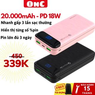 Sạc dự phòng 20000mAh, Sạc nhanh gấp 3 lần sạc thường PD - QC 3.0 18W  Hiển thị %Pin