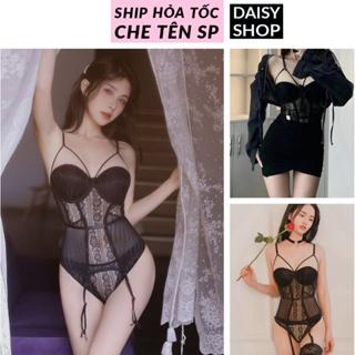 Corset nội y kèm kẹp nịt tất - bodysuit ren lưới cao cấp kèm cúp ngực sexy gợi cảm