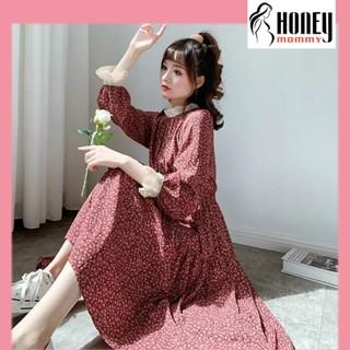 Váy Bầu Hoa Nhí Cổ Ren Kèm Đai Thắt HD4805 Honey Mommy