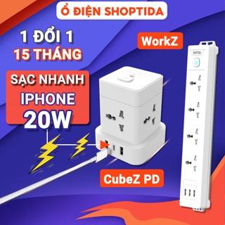 Ổ cắm điện đa năng shoptida sạc nhanh cho lphone PD 20W cổng typeC, có 4-6 lỗ cắm tải 2500W, 1 đổi 1 15 tháng chính hãng