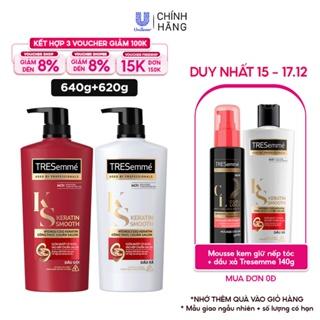 Combo Dầu Gội, Dầu Xả TRESEMME Keratin Smooth Dưỡng tóc khô xơ rối Công thức chuẩn salon Vào Nếp Suôn Mượt 640g, 620g