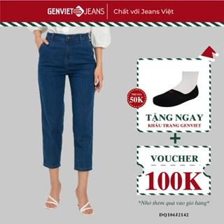 Quần Jeans Nữ Trơn Dáng Baggy Chất Bò Mềm Cao Cấp Basic Cạp Cao GENVIET Túi Chéo DQ106J2142