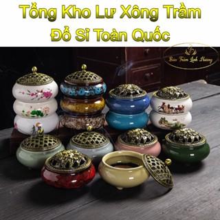 ( GIÁ SỈ ) Lư Xông Nụ Trầm Hương - Đỉnh Đốt Nhang Vòng Phong Thủy Bằng Gốm Sứ Vân Rạn Cao Cấp Tinh Xảo Kèm Lót Đế