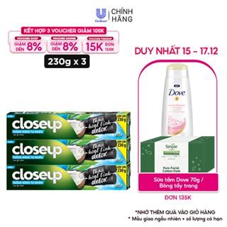 Combo 3 Kem Đánh Răng Closeup Giúp Làm Trắng Răng Tự Nhiên Sau 2 Tuần Với Chiết Xuất Dừa Và Than Hoạt Tính 230G/Tuýp