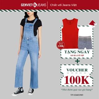 Quần Yếm Jeans Nữ GENVIET Dáng Dài Xuông Ống Rộng Chất Bò Mềm Mát Cao Cấp Hiện Đại TY124J2303