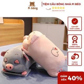 Gấu bông/ Gối ôm con heo mắt hí hai màu xám/ hồng nhiều kích thước, siêu to khổng lồ chất vải lông nhung mềm mịn