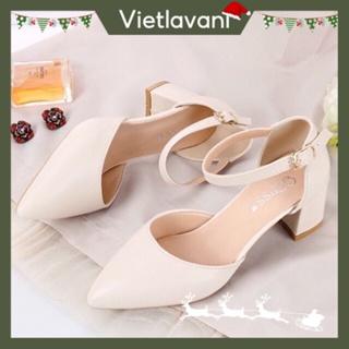Giày Mũi Nhọn Mã C4 Phối Dây Hở Gót Cao 5cm (BÍT HẬU)