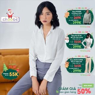 Áo sơ mi nữ Choobe dài tay form rộng kiểu sơmi màu trắng xanh đẹp thời trang công sở đi học A01