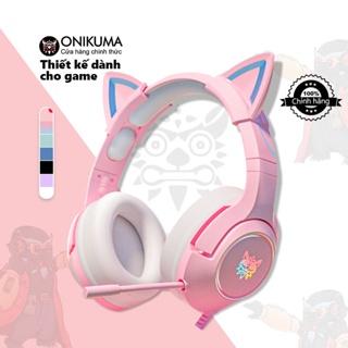 Tai nghe chơi game chụp tai có mic RGB Gaming màu hồng tai mèo ONIKUMA K9 cho điện thoại/ máy tính xách tay/ Laptop/ PC