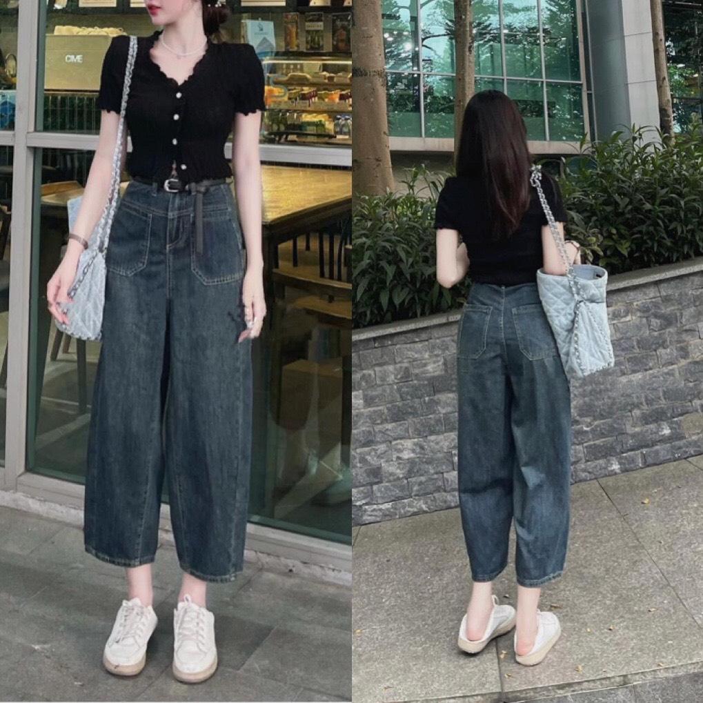 Quần baggy jean nữ cao phù hợp với những loại áo nào?