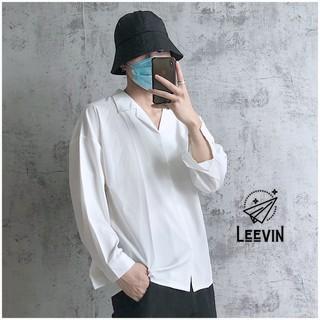 Áo Sơ Mi Dài Tay Nam Nữ CỔ VEST TRƠN BASIC Vải Cotton Lụa Mềm - Kiểu áo sơ mi nam form rộng suông Hàn Quốc Leevin Store