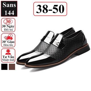 Giày da nam big size Sans144 giầy tây bigsize 44 45 46 47 48 49 50 to cỡ lớn công sở cao cấp lười không dây da bóng