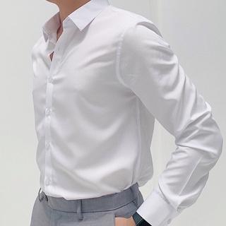 Áo sơ mi trắng nam công sở Hàn Quốc vải lụa chống nhăn cao cấp, áo sơ mi nam slimfit trơn dài tay mặc vest VINTINO SMH