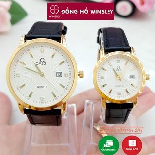 Đồng hồ đôi nam nữ đeo tay OMG dây da viền mạ vàng đẹp giá rẻ thời trang chính hãng Winsley