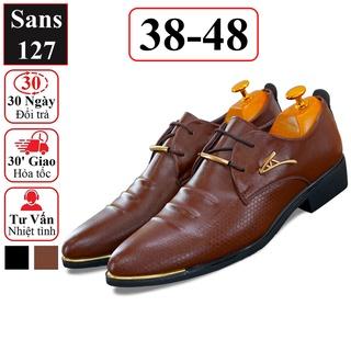 Giày tây nam cao cấp Sans127 giầy da công sở buộc dây màu nâu mũi tròn big size to đại bigsize cỡ lớn 48 47 46 45 44 43
