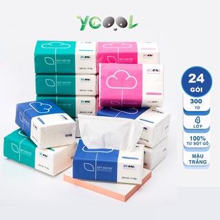 Giấy ăn lụa YCOOL khăn giấy rút đa năng trắng tự nhiên 300 tờ 4 lớp 24 gói
